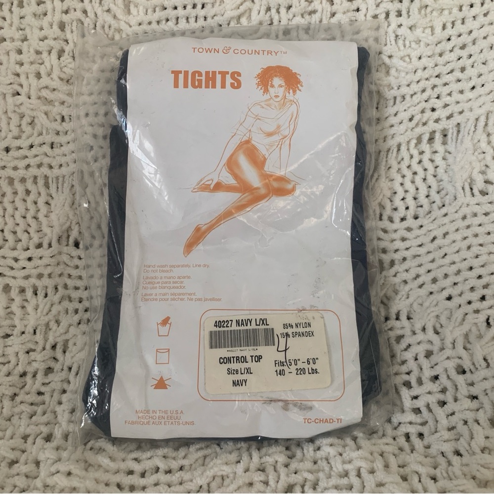 Women’s L/XL TOWN & COUNTRY Vintage NOS Navy Blue Control Top Tights
